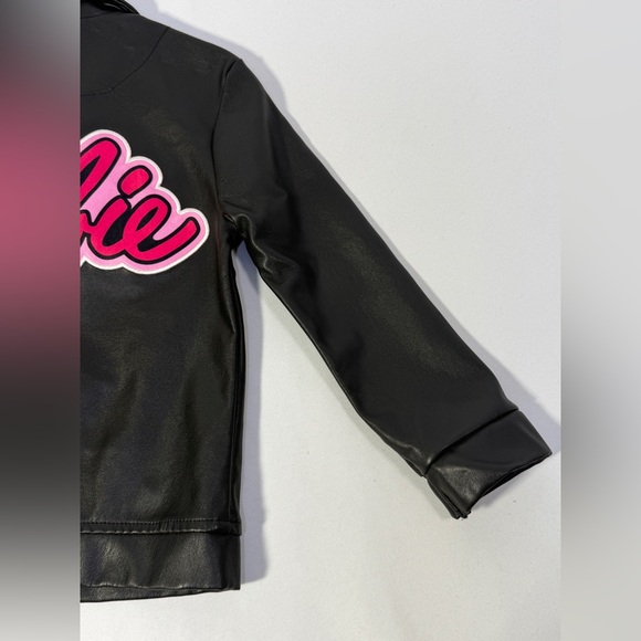 Barbie Girls Faux Leather Jacket Black Pink Logo Moto Biker Coat Size 4T - Picture 7 of 13